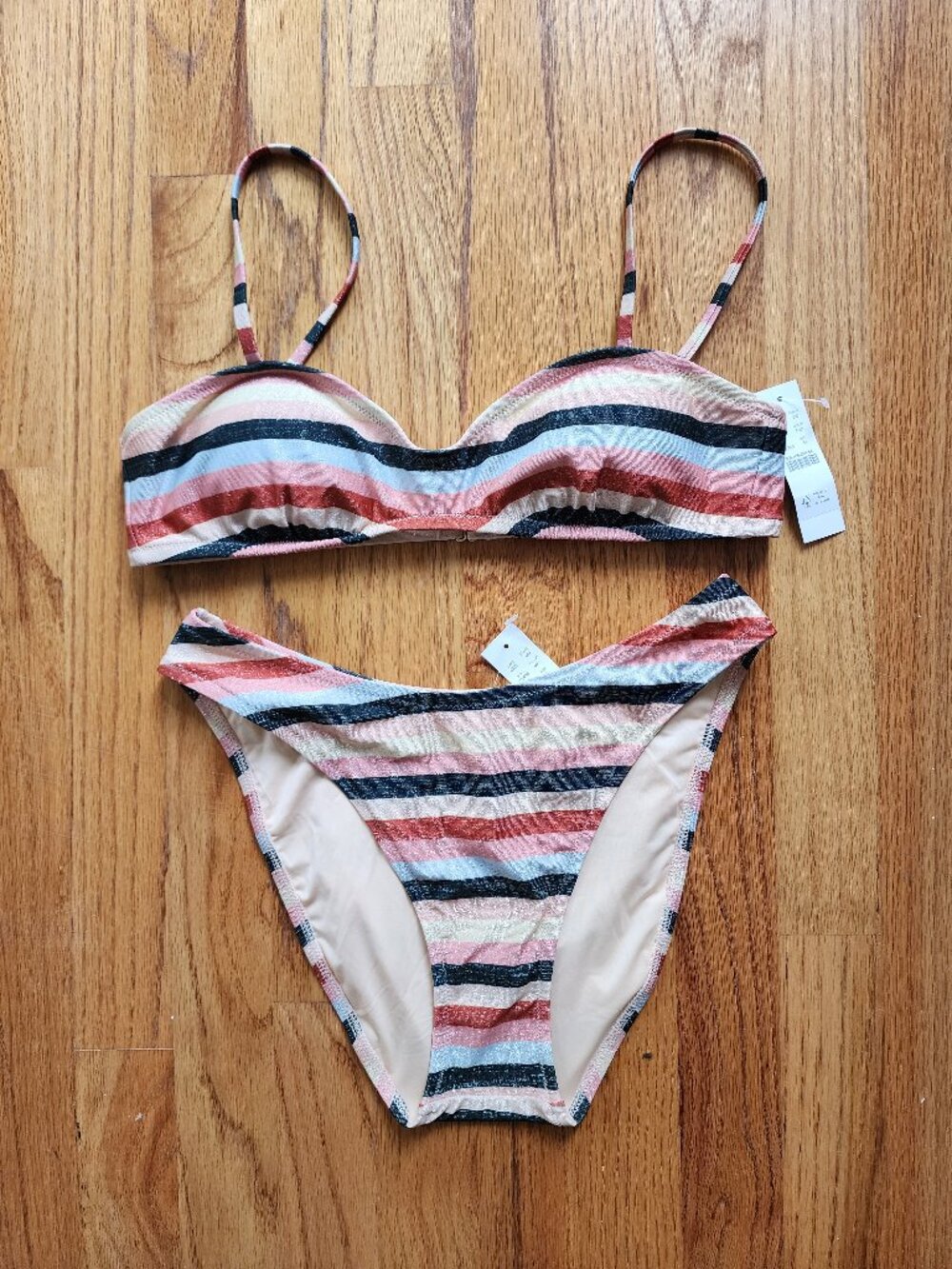 NWT J.Crew Metallic Stripe Bikini Set Top M / Bottom S Resort Chic